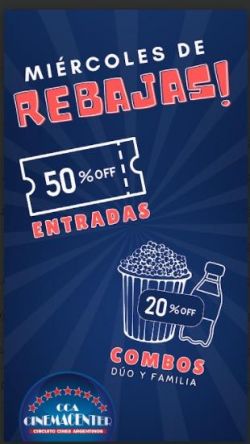 Cinemacenter del Carrefour lanzó este miécoles 17 Promo del 50% de descuento