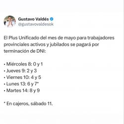 Plus Unificado: Valdés anuncia pago de mayo 